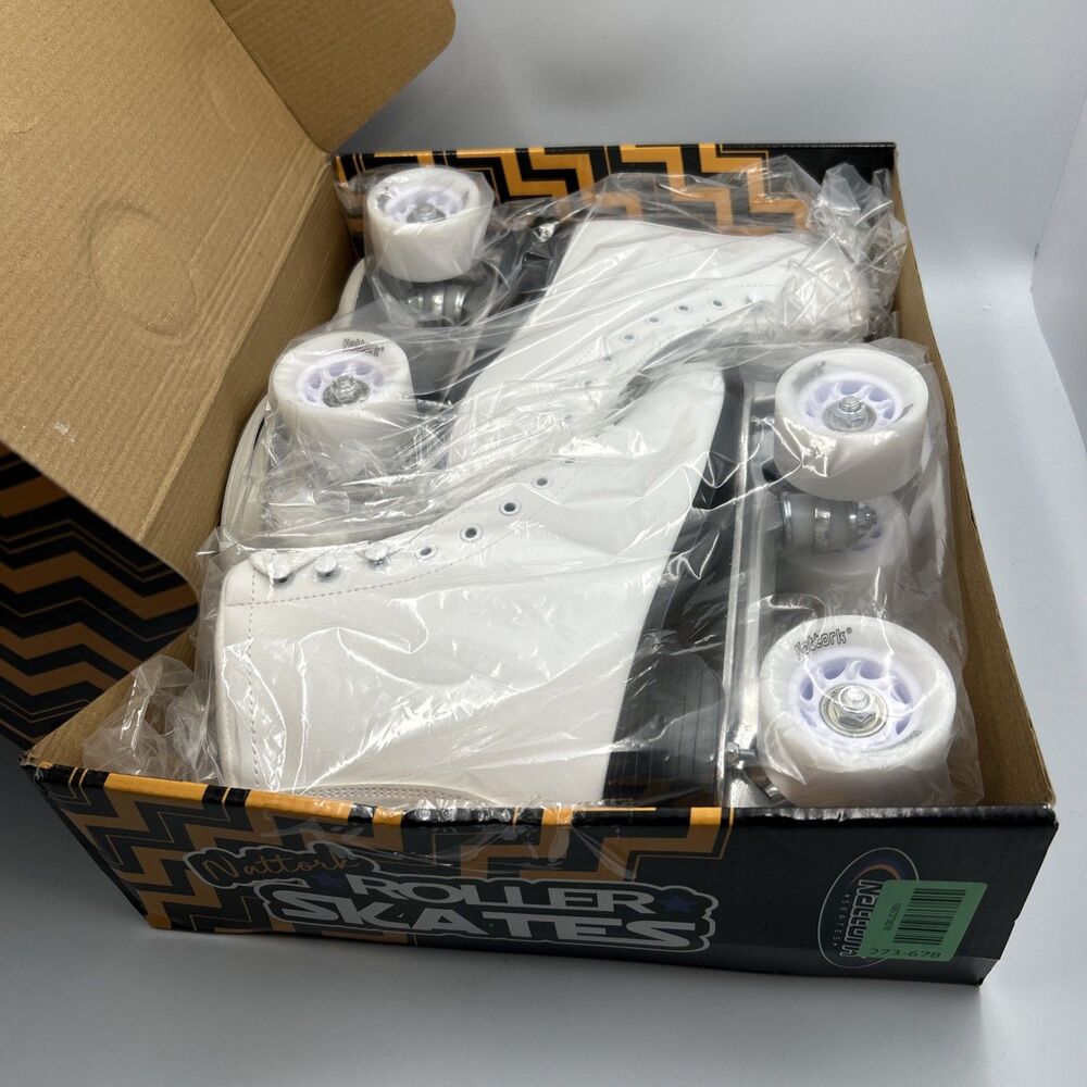 Nattork Roller Skates Womens 9 Mens 8 White High Top Quad Aluminum Retro New